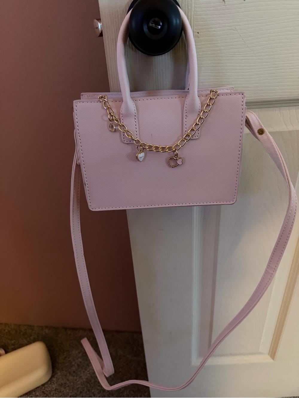 Chic Pink Mini Handbag with Gold Chain Charm